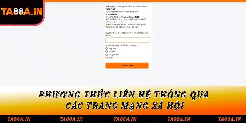 Phương thức liên hệ thông qua các trang mạng xã hội